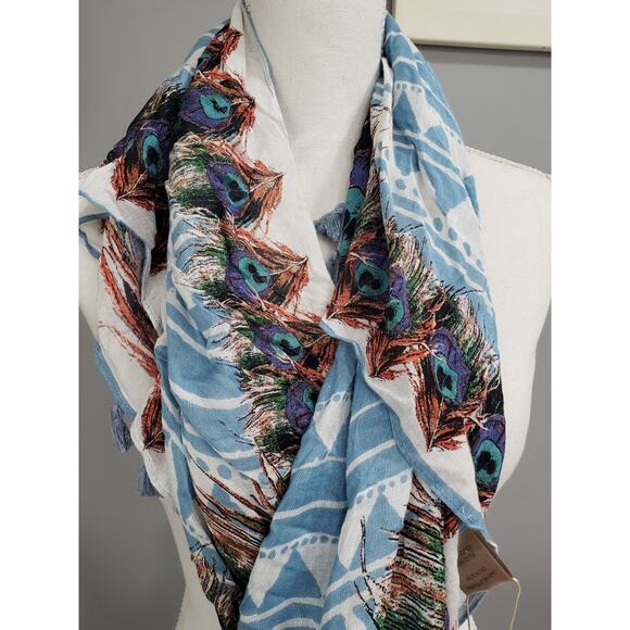 NEW STUNNING Look By M peacock lightweaight scarf head wrap neck cotton‎ blue - Picture 6 of 6